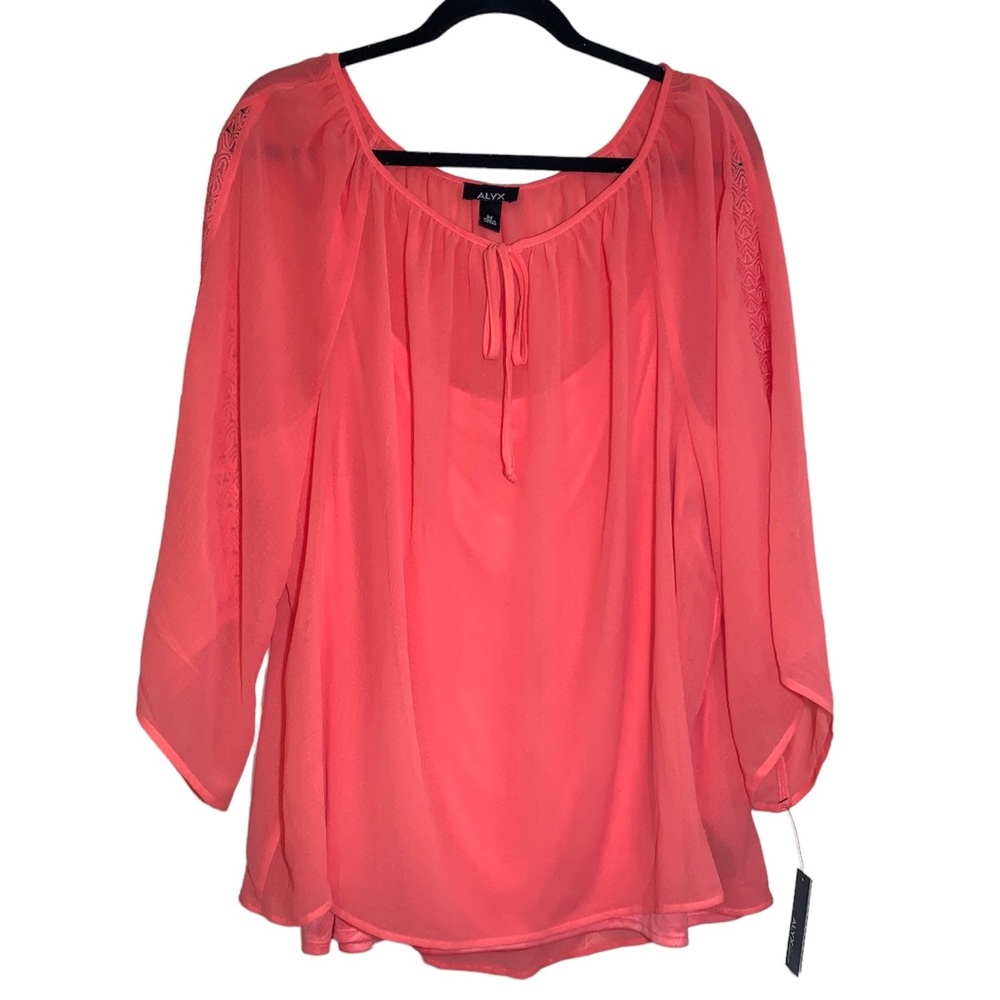 NWT Alyx Coral Pink Lined Flowy Chiffon Blouse Size 2X